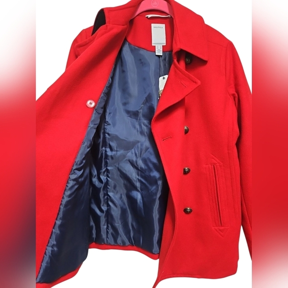 Red Nautica Double Breasted Pea Coat. - Picture 4 of 6